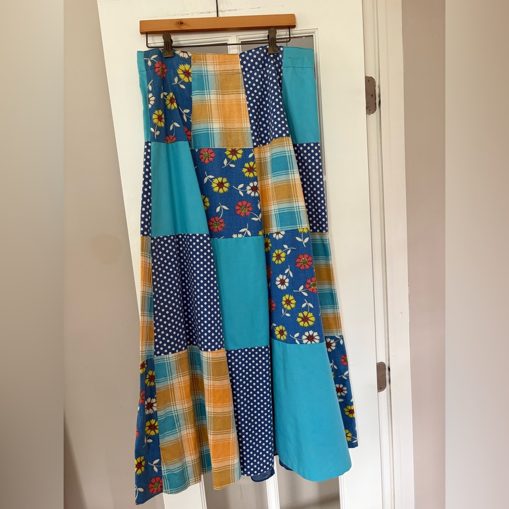 VTG 70s Gisella Heinemann Maxi Skirt M Medium Patchwork Festival Gypsy Flower